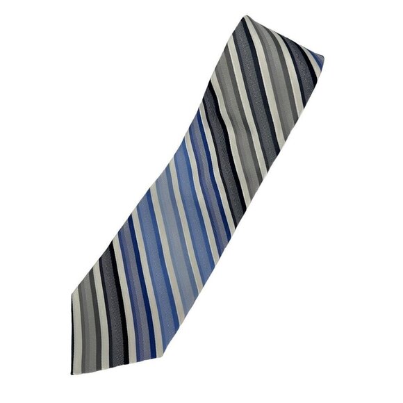 NWT Calvin Klein Silk Striped Blue Gray Tie Mens One Size - Picture 1 of 5